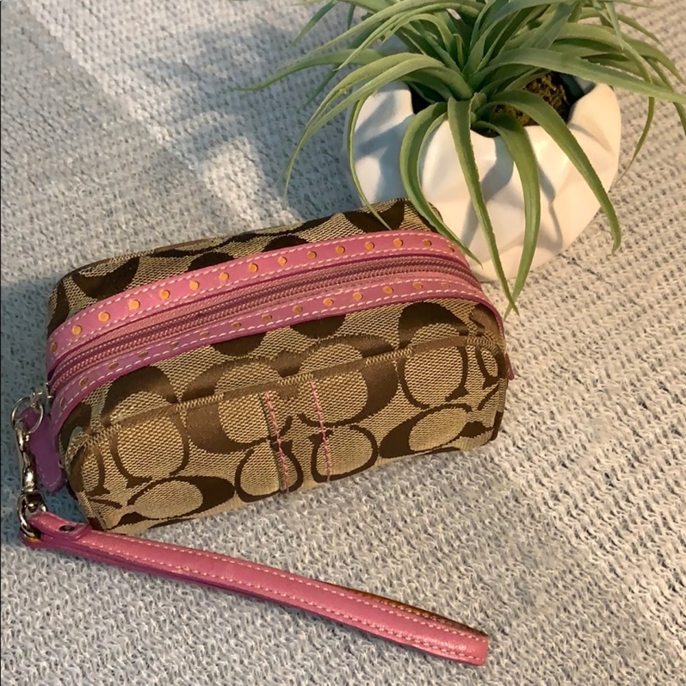 Coach Signature canvas wristlet/makeup bag